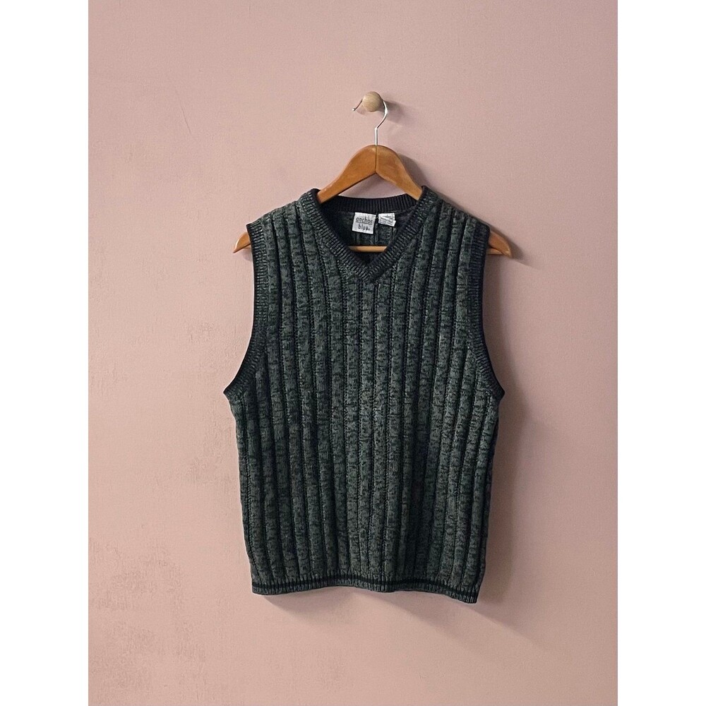 Vintage Anchor Blue Men's Knit V-neck Green & Navy Marled Knit Sweater Vest Sz M